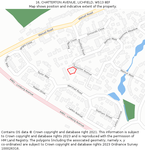 16, CHATTERTON AVENUE, LICHFIELD, WS13 8EF: Location map and indicative extent of plot