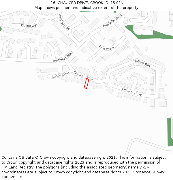 16, CHAUCER DRIVE, CROOK, DL15 9FN: Location map and indicative extent of plot