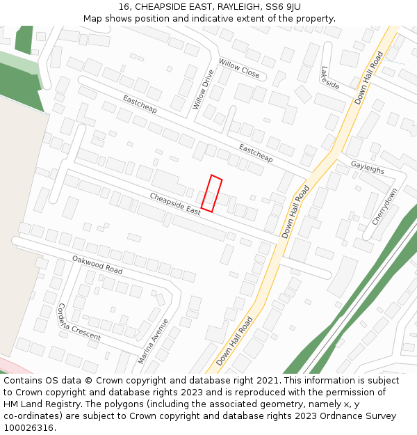 16, CHEAPSIDE EAST, RAYLEIGH, SS6 9JU: Location map and indicative extent of plot