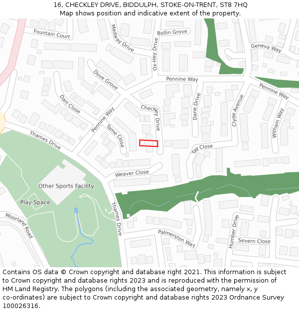 16, CHECKLEY DRIVE, BIDDULPH, STOKE-ON-TRENT, ST8 7HQ: Location map and indicative extent of plot