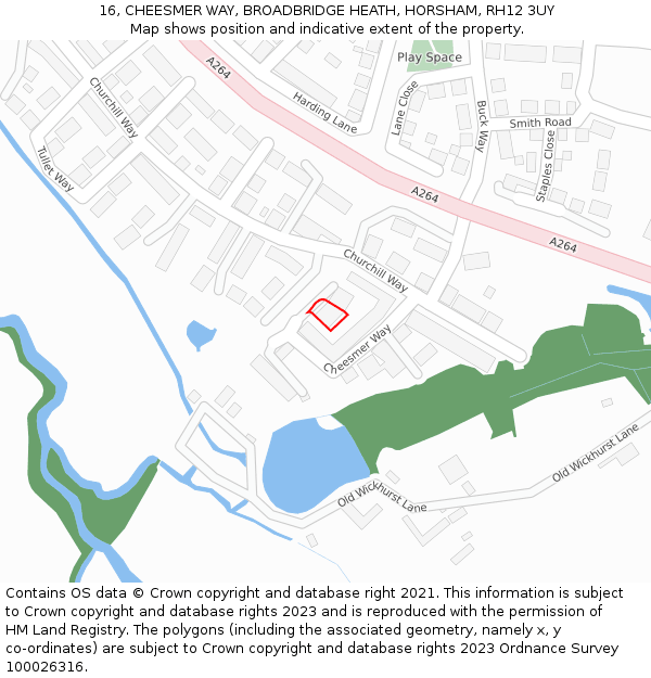 16, CHEESMER WAY, BROADBRIDGE HEATH, HORSHAM, RH12 3UY: Location map and indicative extent of plot