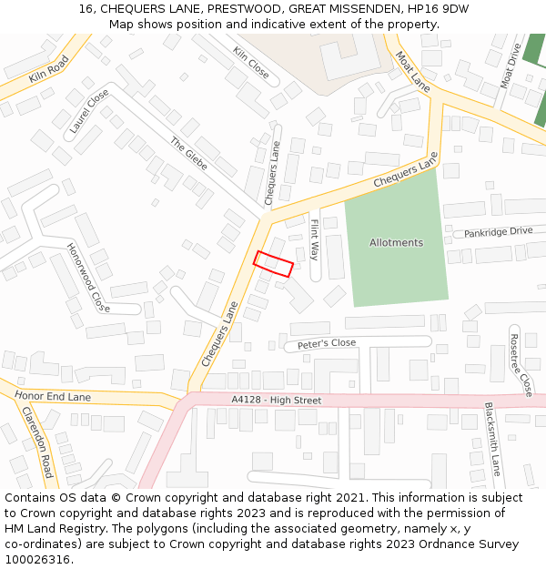 16, CHEQUERS LANE, PRESTWOOD, GREAT MISSENDEN, HP16 9DW: Location map and indicative extent of plot