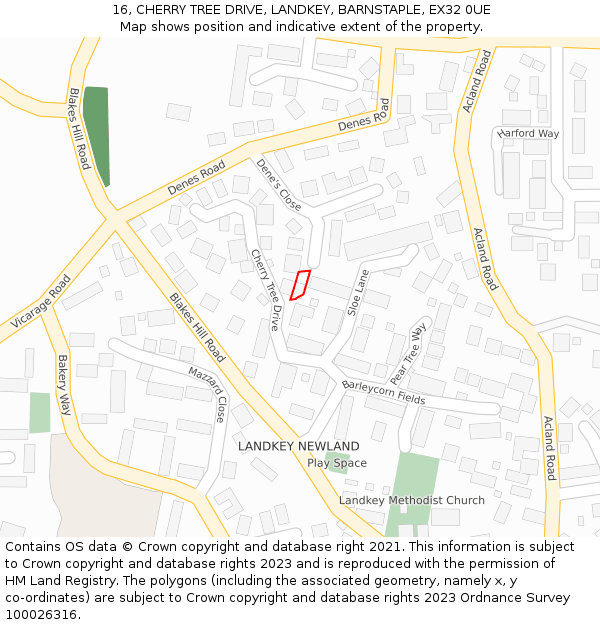 16, CHERRY TREE DRIVE, LANDKEY, BARNSTAPLE, EX32 0UE: Location map and indicative extent of plot