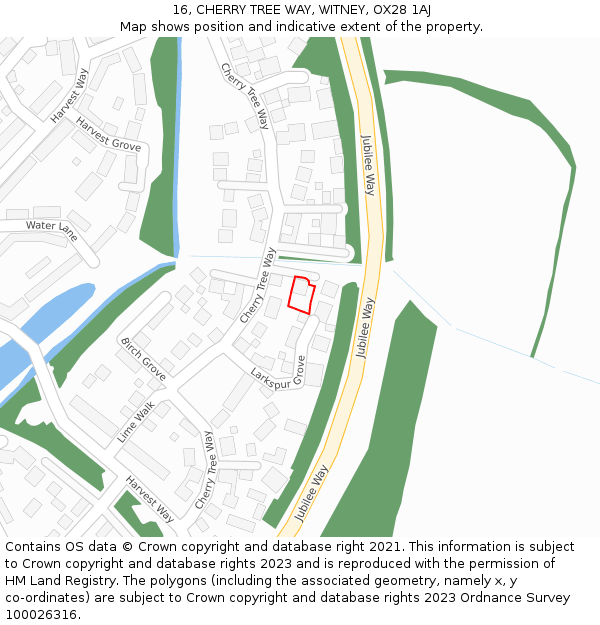 16, CHERRY TREE WAY, WITNEY, OX28 1AJ: Location map and indicative extent of plot