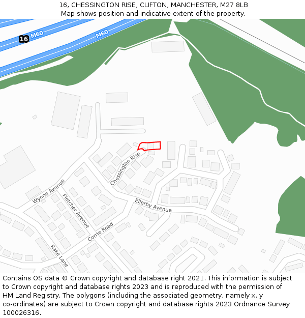 16, CHESSINGTON RISE, CLIFTON, MANCHESTER, M27 8LB: Location map and indicative extent of plot