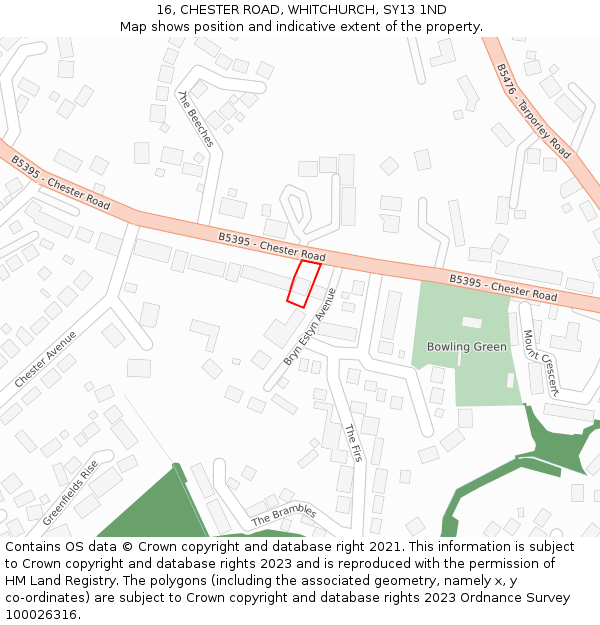 16, CHESTER ROAD, WHITCHURCH, SY13 1ND: Location map and indicative extent of plot