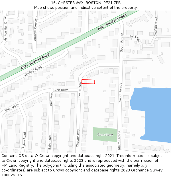 16, CHESTER WAY, BOSTON, PE21 7PR: Location map and indicative extent of plot
