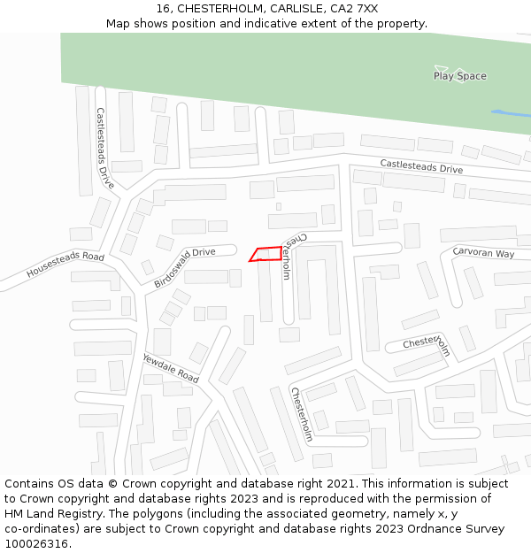 16, CHESTERHOLM, CARLISLE, CA2 7XX: Location map and indicative extent of plot