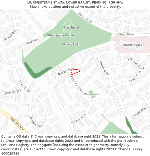 16, CHESTERMENT WAY, LOWER EARLEY, READING, RG6 4HW: Location map and indicative extent of plot