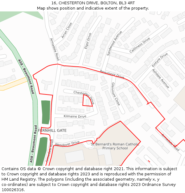 16, CHESTERTON DRIVE, BOLTON, BL3 4RT: Location map and indicative extent of plot