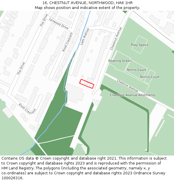 16, CHESTNUT AVENUE, NORTHWOOD, HA6 1HR: Location map and indicative extent of plot