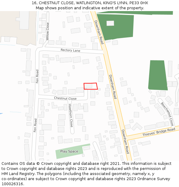 16, CHESTNUT CLOSE, WATLINGTON, KING'S LYNN, PE33 0HX: Location map and indicative extent of plot