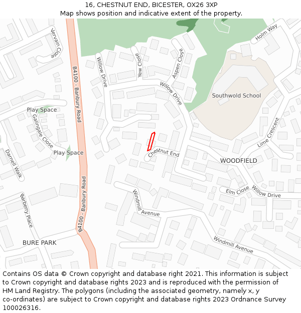 16, CHESTNUT END, BICESTER, OX26 3XP: Location map and indicative extent of plot