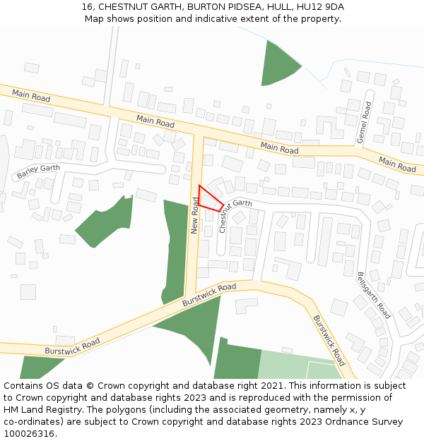 16, CHESTNUT GARTH, BURTON PIDSEA, HULL, HU12 9DA: Location map and indicative extent of plot