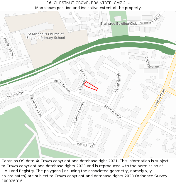 16, CHESTNUT GROVE, BRAINTREE, CM7 2LU: Location map and indicative extent of plot
