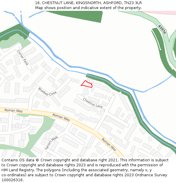 16, CHESTNUT LANE, KINGSNORTH, ASHFORD, TN23 3LR: Location map and indicative extent of plot