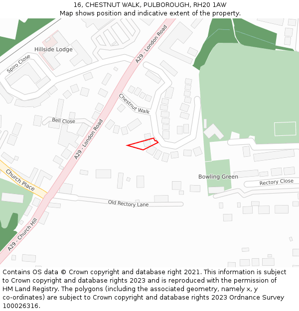 16, CHESTNUT WALK, PULBOROUGH, RH20 1AW: Location map and indicative extent of plot