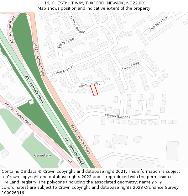 16, CHESTNUT WAY, TUXFORD, NEWARK, NG22 0JX: Location map and indicative extent of plot