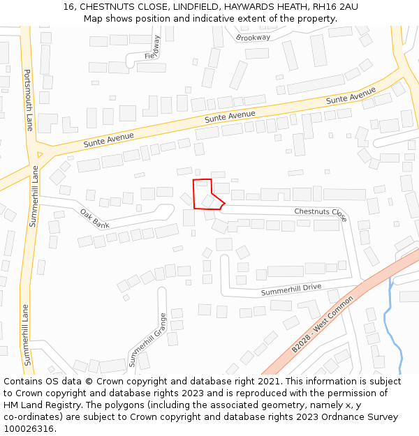 16, CHESTNUTS CLOSE, LINDFIELD, HAYWARDS HEATH, RH16 2AU: Location map and indicative extent of plot