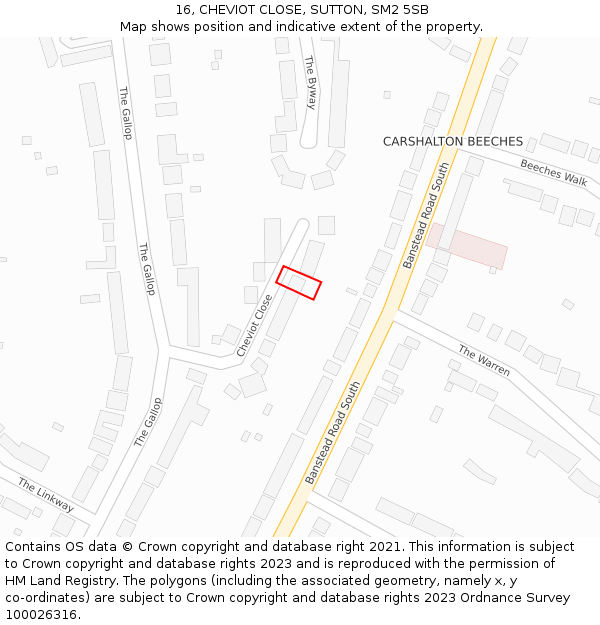 16, CHEVIOT CLOSE, SUTTON, SM2 5SB: Location map and indicative extent of plot