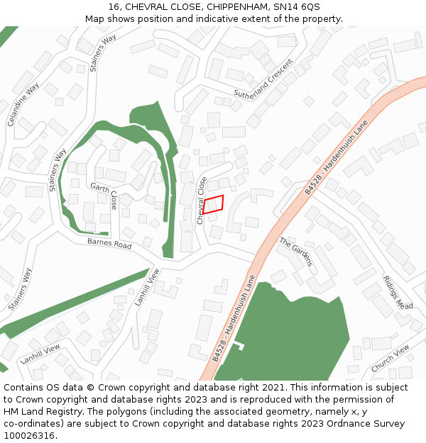 16, CHEVRAL CLOSE, CHIPPENHAM, SN14 6QS: Location map and indicative extent of plot