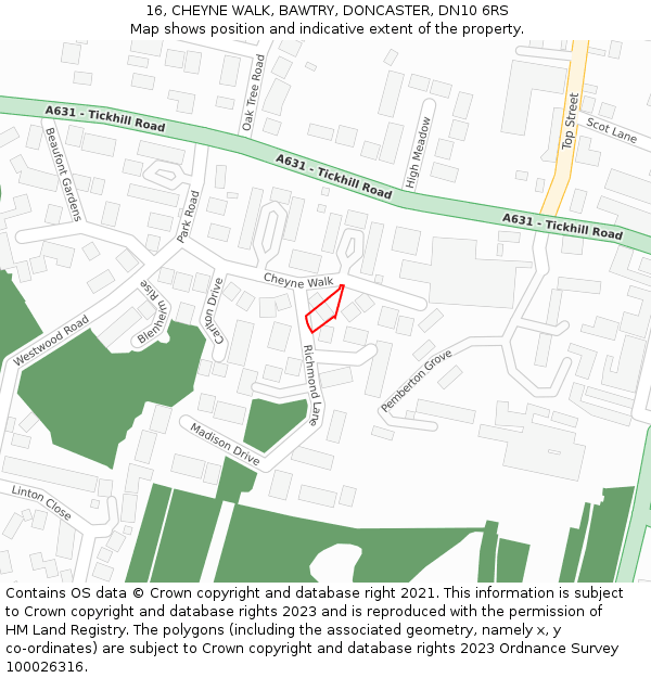 16, CHEYNE WALK, BAWTRY, DONCASTER, DN10 6RS: Location map and indicative extent of plot