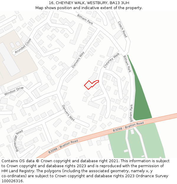 16, CHEYNEY WALK, WESTBURY, BA13 3UH: Location map and indicative extent of plot