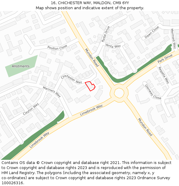 16, CHICHESTER WAY, MALDON, CM9 6YY: Location map and indicative extent of plot