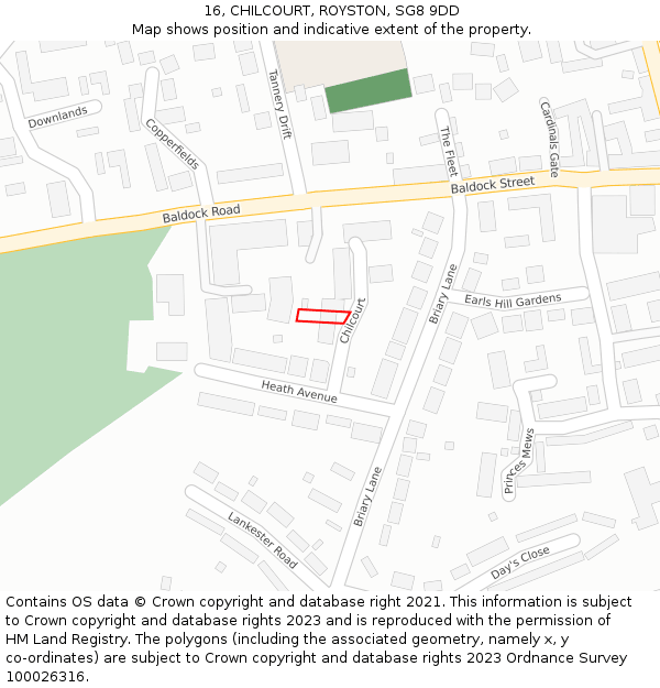 16, CHILCOURT, ROYSTON, SG8 9DD: Location map and indicative extent of plot