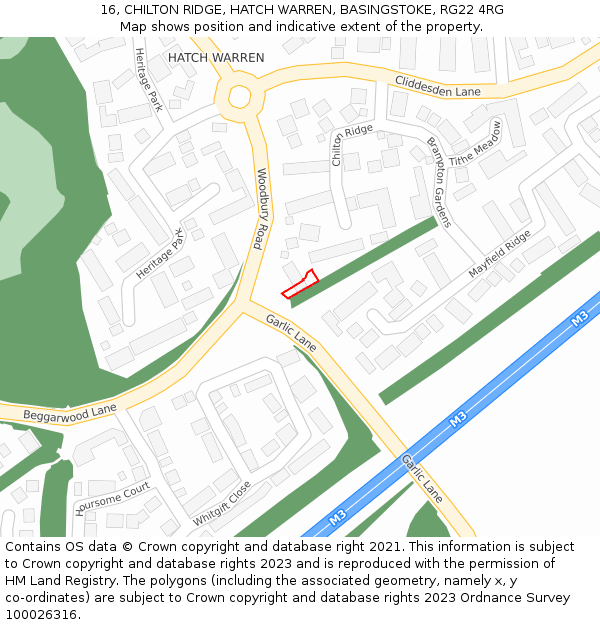 16, CHILTON RIDGE, HATCH WARREN, BASINGSTOKE, RG22 4RG: Location map and indicative extent of plot