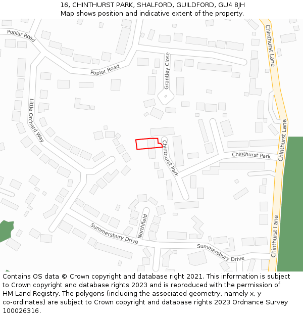 16, CHINTHURST PARK, SHALFORD, GUILDFORD, GU4 8JH: Location map and indicative extent of plot