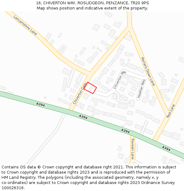 16, CHIVERTON WAY, ROSUDGEON, PENZANCE, TR20 9PS: Location map and indicative extent of plot