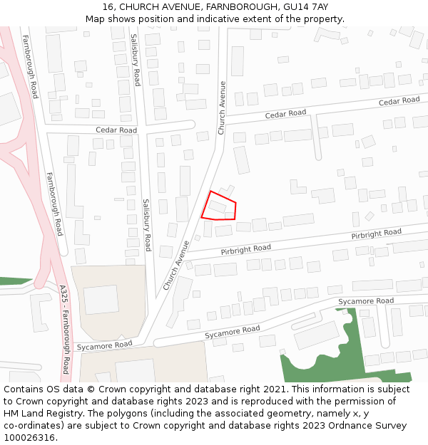 16, CHURCH AVENUE, FARNBOROUGH, GU14 7AY: Location map and indicative extent of plot