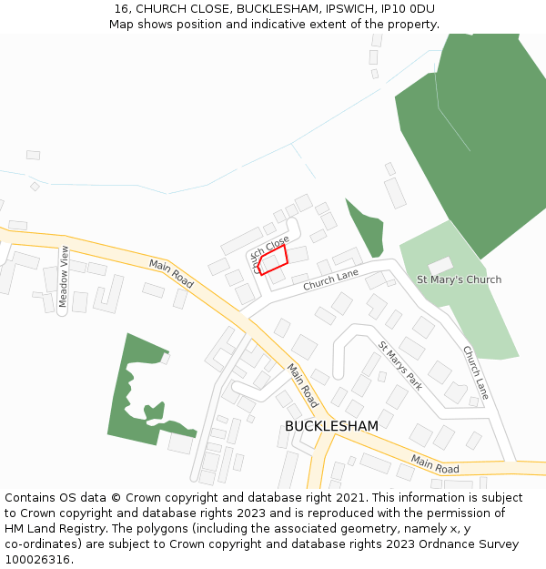 16, CHURCH CLOSE, BUCKLESHAM, IPSWICH, IP10 0DU: Location map and indicative extent of plot
