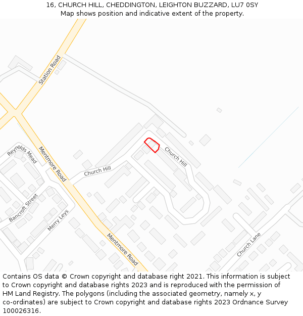 16, CHURCH HILL, CHEDDINGTON, LEIGHTON BUZZARD, LU7 0SY: Location map and indicative extent of plot