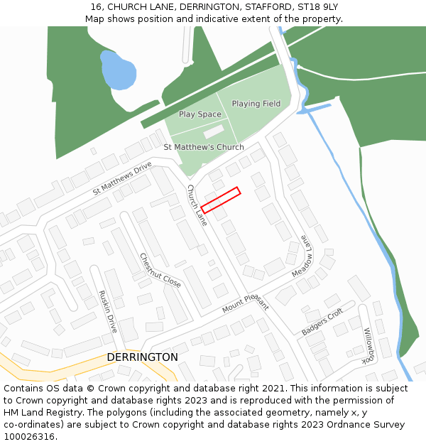 16, CHURCH LANE, DERRINGTON, STAFFORD, ST18 9LY: Location map and indicative extent of plot