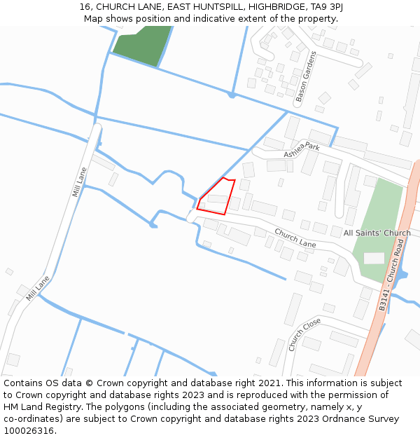 16, CHURCH LANE, EAST HUNTSPILL, HIGHBRIDGE, TA9 3PJ: Location map and indicative extent of plot