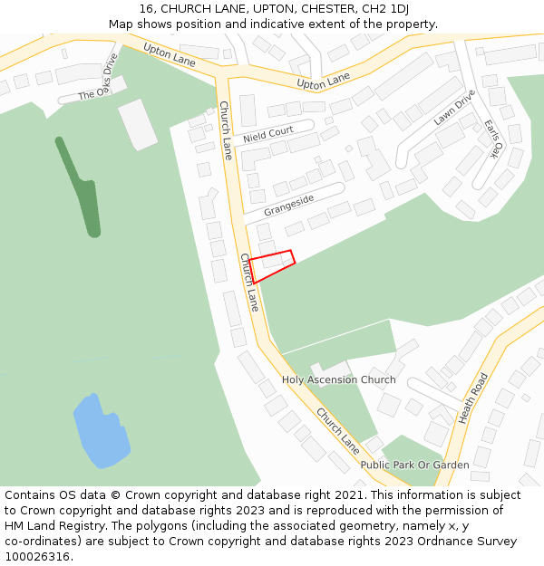 16, CHURCH LANE, UPTON, CHESTER, CH2 1DJ: Location map and indicative extent of plot
