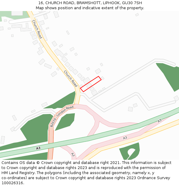 16, CHURCH ROAD, BRAMSHOTT, LIPHOOK, GU30 7SH: Location map and indicative extent of plot