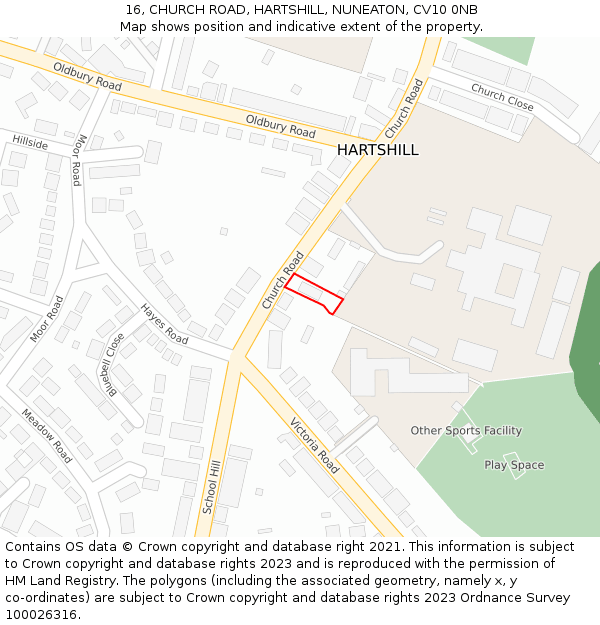 16, CHURCH ROAD, HARTSHILL, NUNEATON, CV10 0NB: Location map and indicative extent of plot