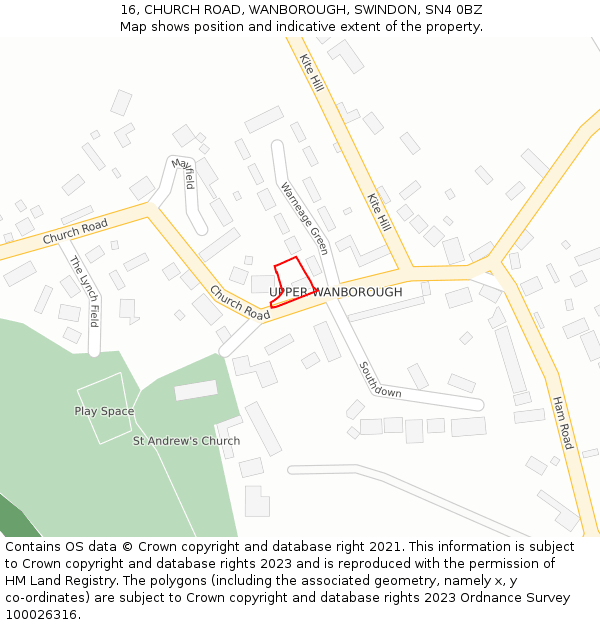 16, CHURCH ROAD, WANBOROUGH, SWINDON, SN4 0BZ: Location map and indicative extent of plot