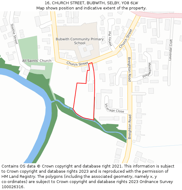 16, CHURCH STREET, BUBWITH, SELBY, YO8 6LW: Location map and indicative extent of plot