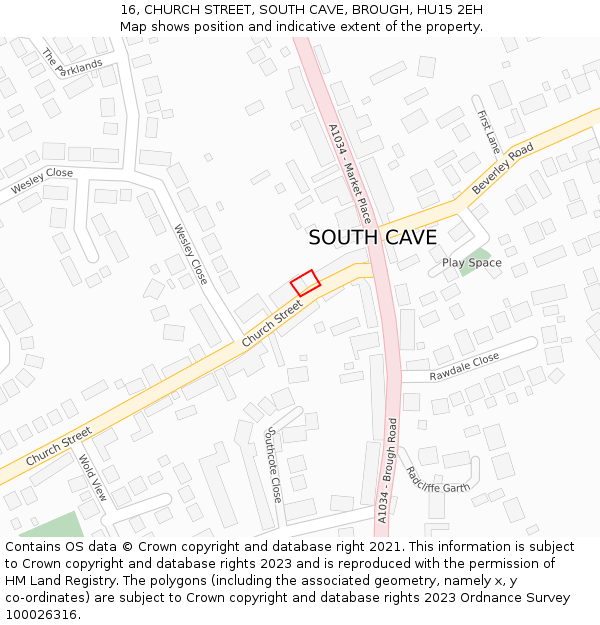 16, CHURCH STREET, SOUTH CAVE, BROUGH, HU15 2EH: Location map and indicative extent of plot