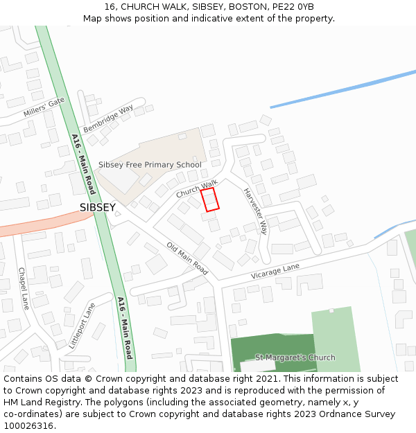 16, CHURCH WALK, SIBSEY, BOSTON, PE22 0YB: Location map and indicative extent of plot