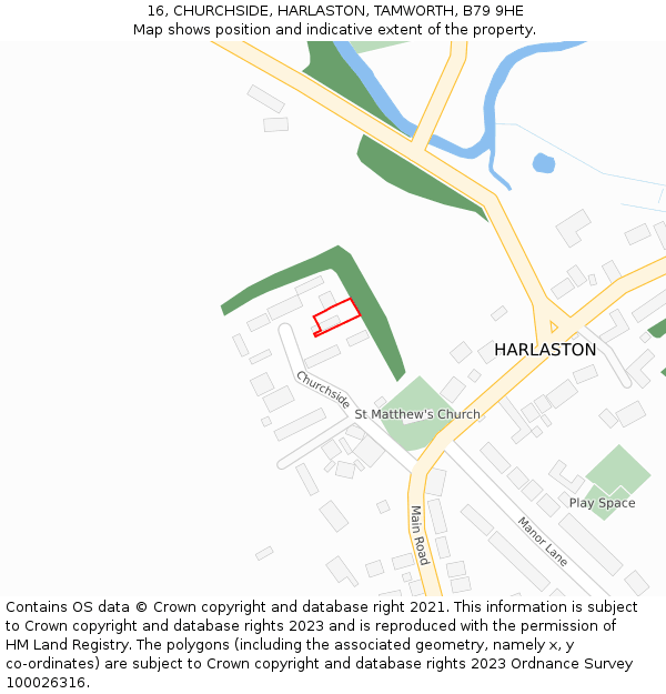 16, CHURCHSIDE, HARLASTON, TAMWORTH, B79 9HE: Location map and indicative extent of plot