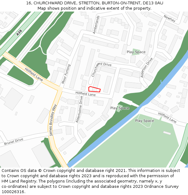 16, CHURCHWARD DRIVE, STRETTON, BURTON-ON-TRENT, DE13 0AU: Location map and indicative extent of plot