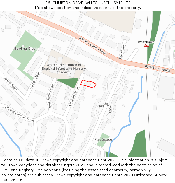 16, CHURTON DRIVE, WHITCHURCH, SY13 1TP: Location map and indicative extent of plot