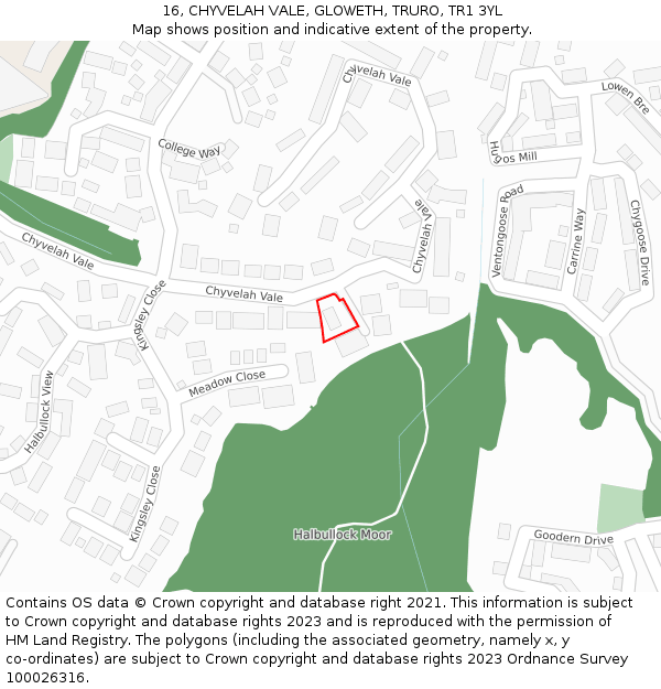 16, CHYVELAH VALE, GLOWETH, TRURO, TR1 3YL: Location map and indicative extent of plot