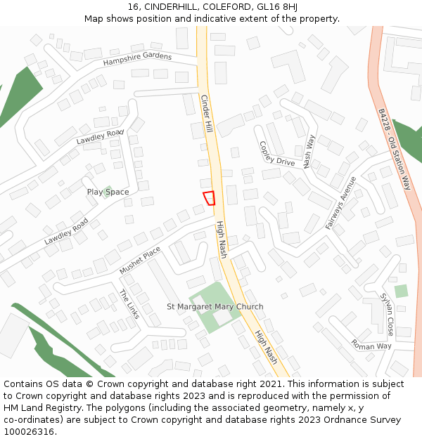 16, CINDERHILL, COLEFORD, GL16 8HJ: Location map and indicative extent of plot