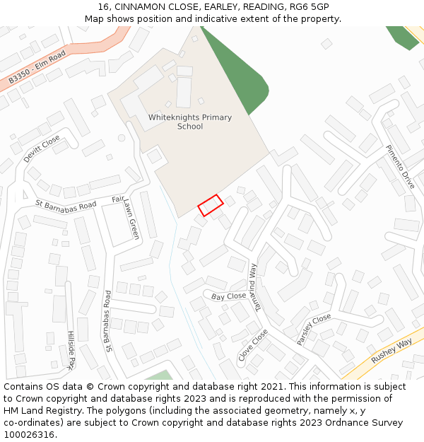 16, CINNAMON CLOSE, EARLEY, READING, RG6 5GP: Location map and indicative extent of plot